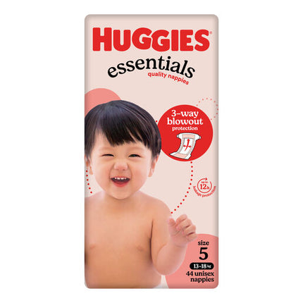 Huggies Essentials Nappies Size 5 (13 - 18kg) 44 Pack