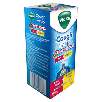 Vicks Cough Syrup Dry + Chesty Xtra Strong Cough and Cold Relief 200mL