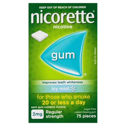Nicorette Gum Icy Mint Regular Strength 2mg 75 Pieces