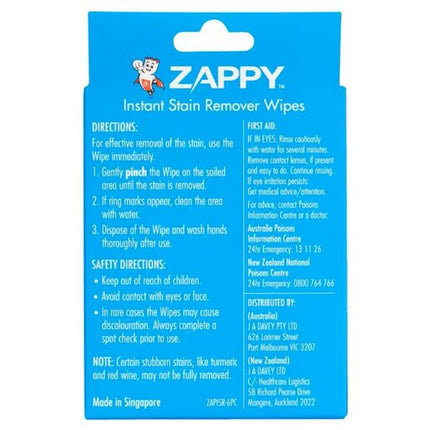 Zappy Instant Stain Remover Wipe 6pk
