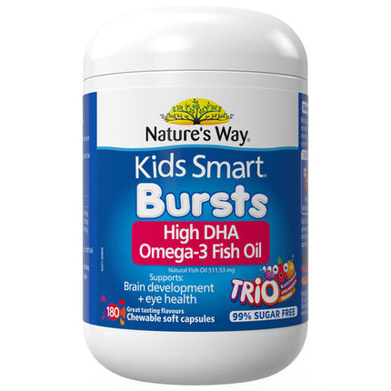 Nature's Way Kids Smart Bursts High DHA Omega-3 Fish Oil 180 Chewable Soft Capsules