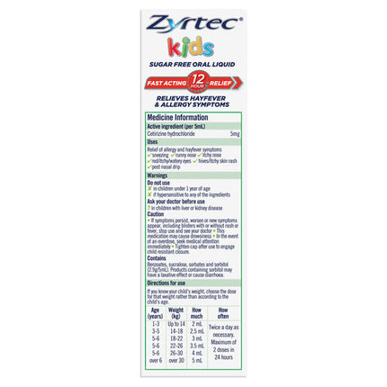 Zyrtec Kids Allergy & Hayfever Oral Liquid Grape 60ml