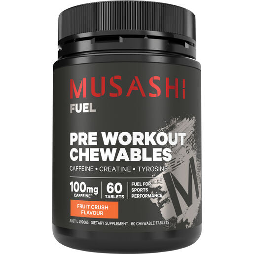 Musashi Pre Workout Chewables Fruit Crush Flavour 60 tabs