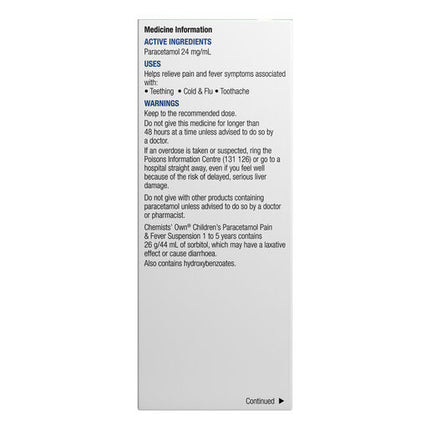 Chemists' Own Childrens Paracetamol 1-5 Years 200ml