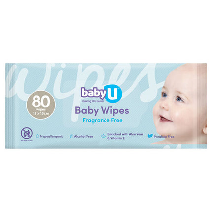 Baby U Baby Wipes Fragrance Free 80 Pack