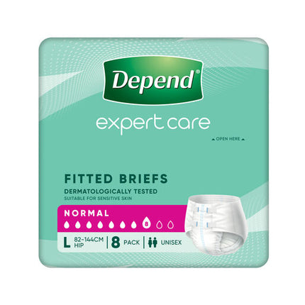 Depend Fitted Briefs Normal Unisex Large 8 Pack