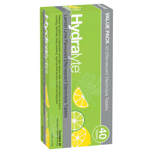 Hydralyte Effervescent Electrolyte Tablets Lemon Lime 40 Tablets