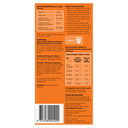 Hydralyte Effervescent Electrolyte Tablets Orange 40 Tablets