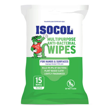 Isocol Multipurpose Antibac Wipes 15 Pack