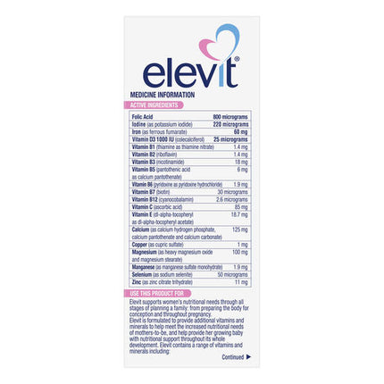 Elevit Pre-conception and Pregnancy Multivitamin Tablets 30 pack (30 days) New Formula