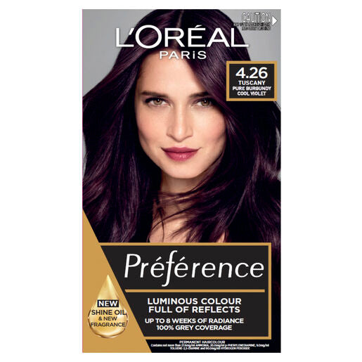 L'Oréal Paris Préférence Permanent Hair Colour - 4.26 Tuscany (Pure Burgundy Cool Violet)