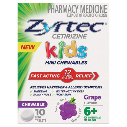 Zyrtec Kids Allergy & Hayfever Chewable Tablets Grape 10 Pack