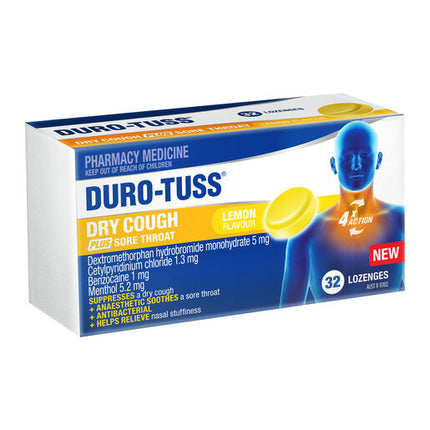 Duro-Tuss Dry Cough Plus Sore Throat Lemon Lozenges 32