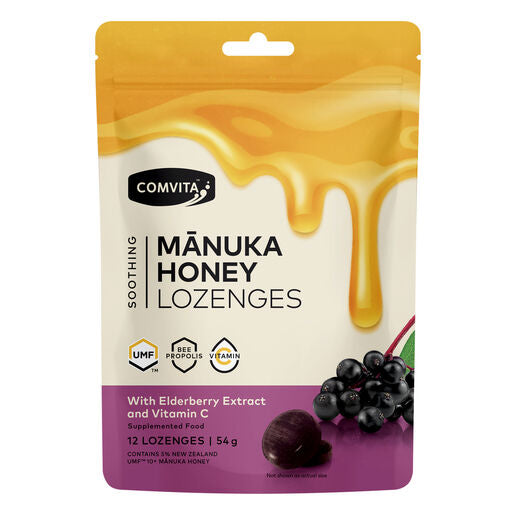 Comvita Soothing Manuka Honey Lozenges - Elderberry 12s
