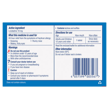 Claratyne Allergy Hayfever Relief Antihistamine Tablets 10 Pack