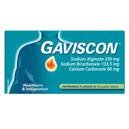 Gaviscon Heartburn & Indigestion Relief Peppermint 48 Chewable Tablets