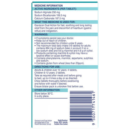 Gaviscon Dual Action Heartburn & Indigestion Relief Mixed Berry 48 Chewable Tablets