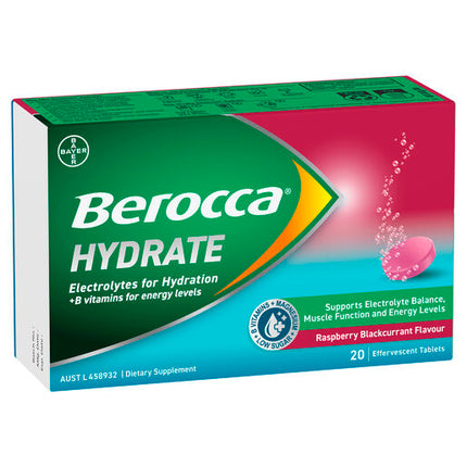 Berocca Hydrate Raspberry Blackcurrant 20 Effervescent Tablets