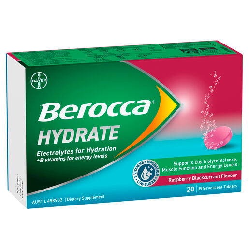 Berocca Hydrate Raspberry Blackcurrant 20 Effervescent Tablets