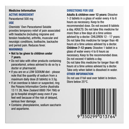 Chemists' Own Paracetamol Soluble Tablets 16