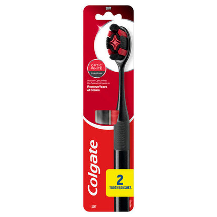 Colgate Optic White Pro Series Manual Toothbrush with Charcoal Spiral Bristles, 2 Pack