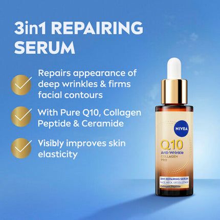 Nivea Q10 Anti-Wrinkle Collagen Pro 3in1 Repairing Serum 30mL