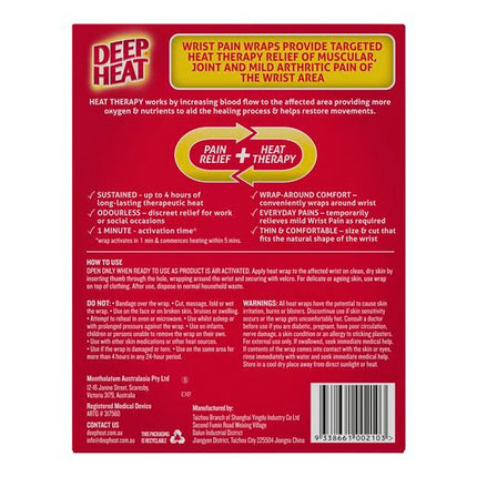 Deep Heat Wrist Pain Heat Patches 4 Pack