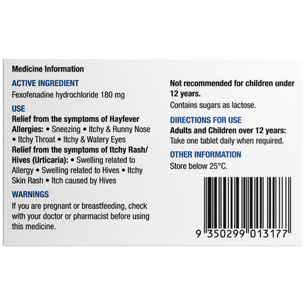 Chemists Own Fexo Hayfever & Allergy Relief 180Mg 50 Tablets