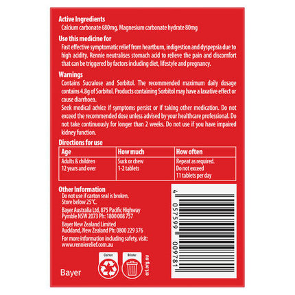 Rennie No Added Sugar Peppermint 24 Tablets