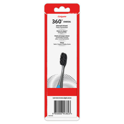 Colgate 360 Charcoal Manual Toothbrush, 3 Pack, Soft Spiral Antibacterial Bristles, Whole Mouth Clean