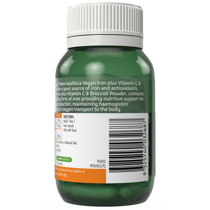 Naturopathica Vegan Iron Plus Vitamin C & Broccoli Powder 30 Capsules