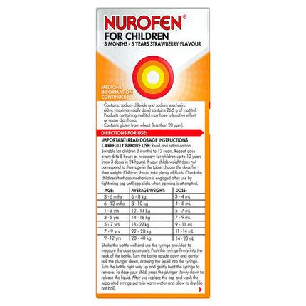 Nurofen For Children 3 Months To 5 Years Strawberry 100ml