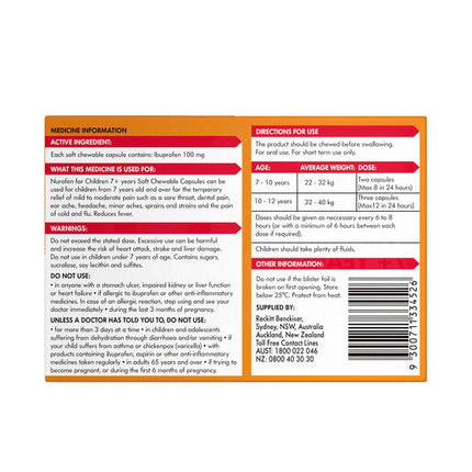 Nurofen For Children 100mg Ibuprofen Orange 24 Chewable Capsules