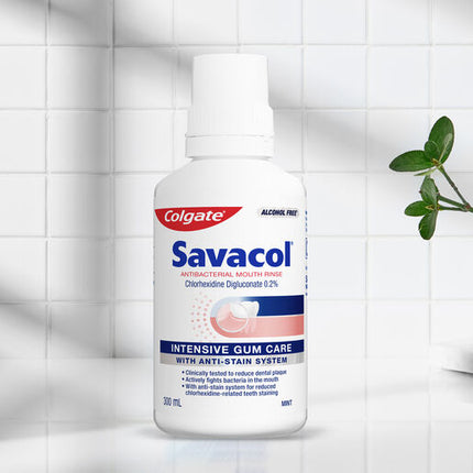 Colgate Savacol Antibacterial Anti-Stain Mouth Rinse 300mL Alcohol Free Mint