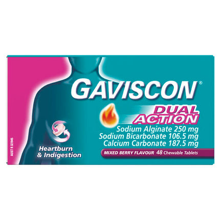 Gaviscon Dual Action Heartburn & Indigestion Relief Mixed Berry 48 Chewable Tablets