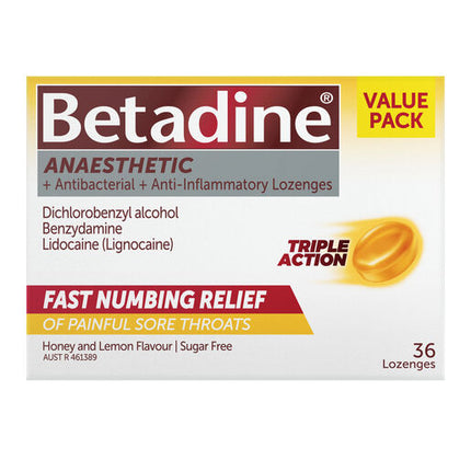 Betadine Lozenge Anaesthetic Honey Lemon 36 Lozenges
