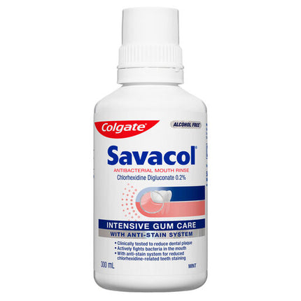 Colgate Savacol Antibacterial Anti-Stain Mouth Rinse 300mL Alcohol Free Mint