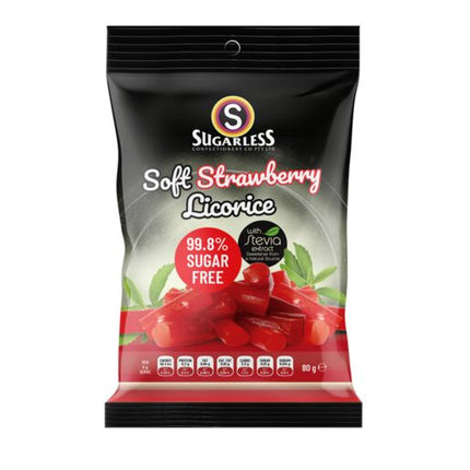 Sugarless Soft Strawberry Licorice Pieces With Stevia 80G