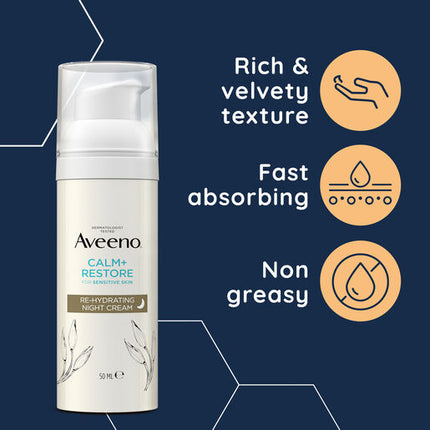 Aveeno Face Calm + Restore Sensitive Skin Re-hydrating Night Cream 50mL
