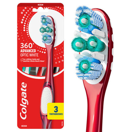 Colgate 360 Advanced Optic White Manual Toothbrush Medium 3 Pack