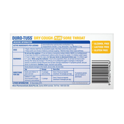 Duro-Tuss Dry Cough Plus Sore Throat Lemon Lozenges 16