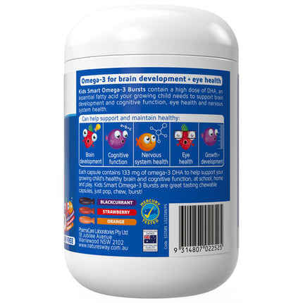 Nature's Way Kids Smart Bursts High DHA Omega-3 Fish Oil 180 Chewable Soft Capsules