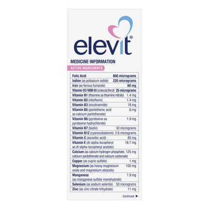 Elevit Pre-Conception and Pregnancy Multivitamin Tablets 100 pack (100 days) New Formula