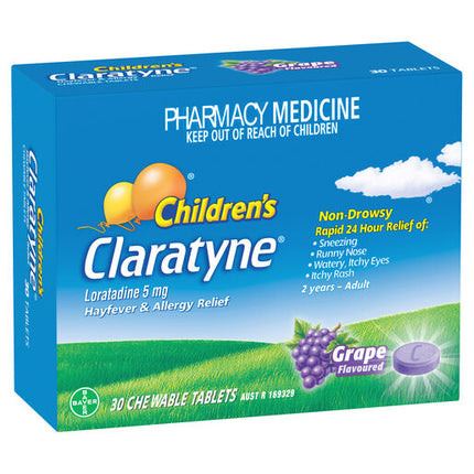 Claratyne Children's Allergy & Hayfever Relief Antihistamine Grape Flavour Chewable Tablets 30 Pack