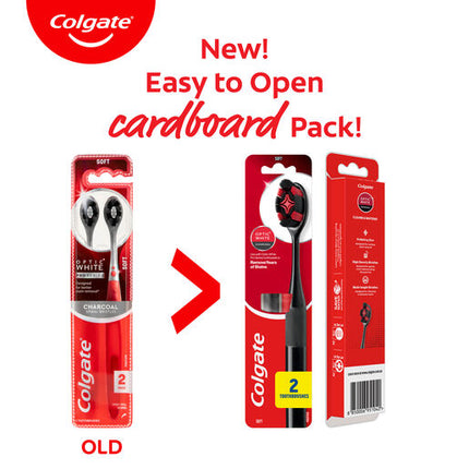 Colgate Optic White Pro Series Manual Toothbrush with Charcoal Spiral Bristles, 2 Pack