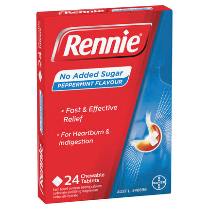 Rennie No Added Sugar Peppermint 24 Tablets