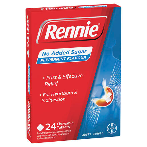 Rennie No Added Sugar Peppermint 24 Tablets