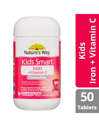 Natures Way Kids Smart Iron + Vitamin C 50 Strawberry Flavoured Chewable Tablets