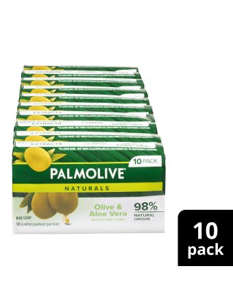 Palmolive Naturals Bar Soap, 10 Pack x 90g, Moisture Care with Natural Olive & Aloe Vera