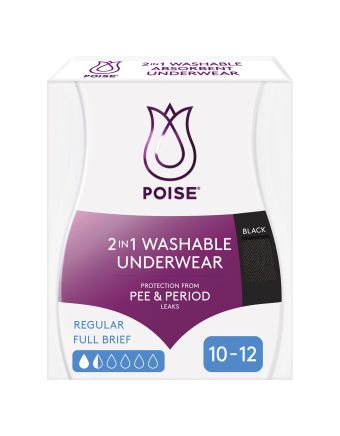 Poise 2-in-1 Period & Incontinence Undies Black Size 10-12 1 Pack